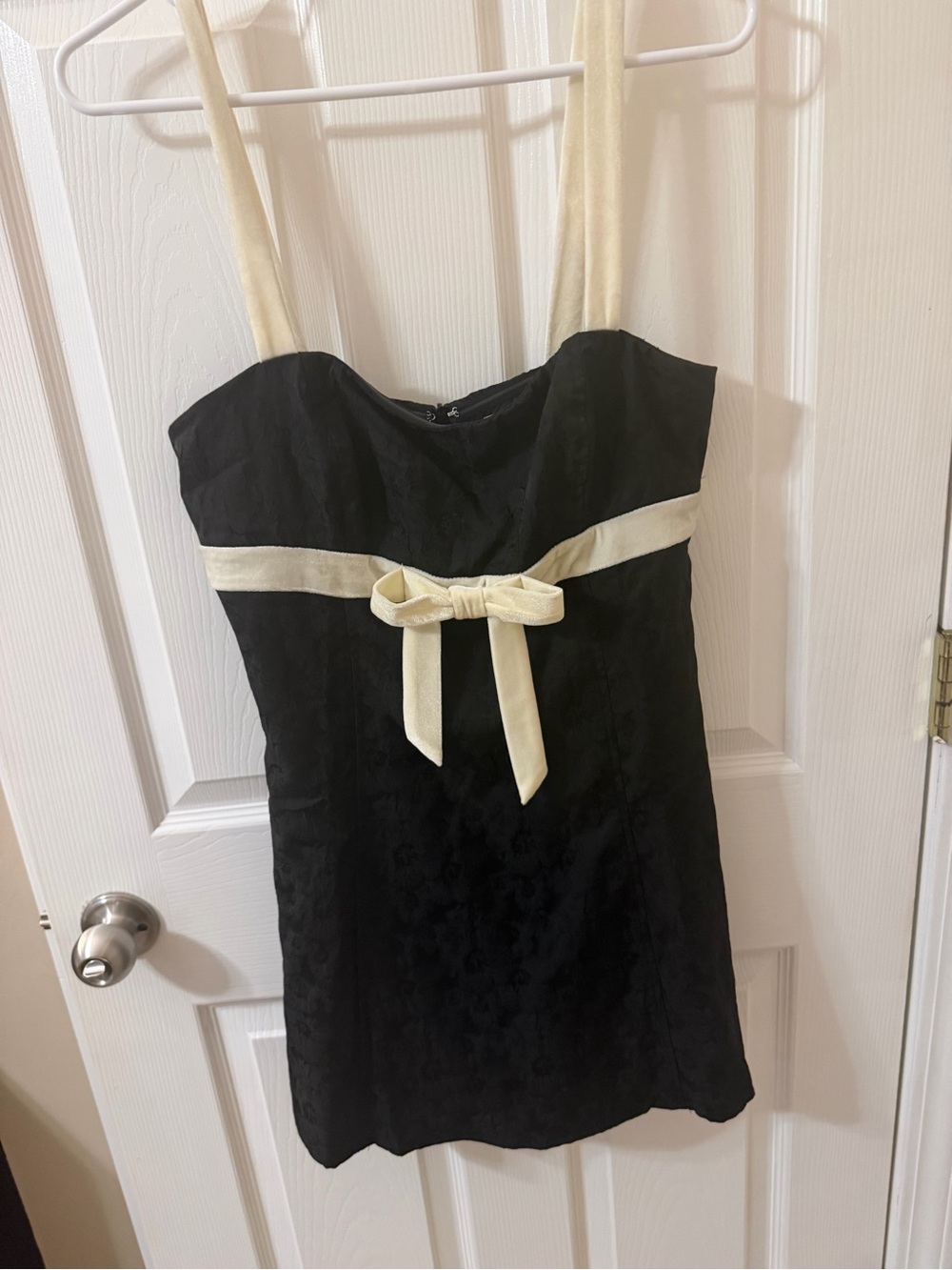 Lena Black Dress with Cream Bow Accent - Women